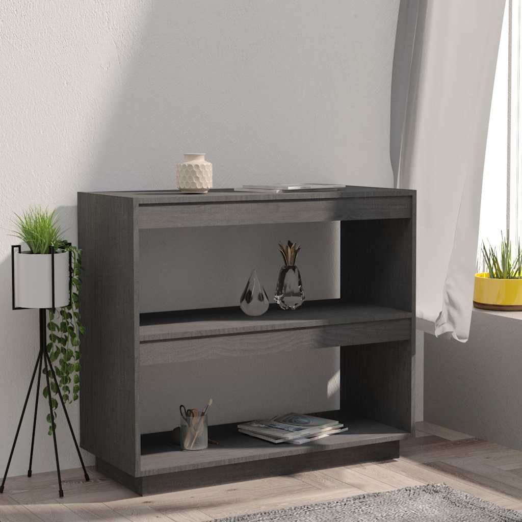 vidaXL Book Cabinet Grey 80x35x71 cm Solid Wood Pine