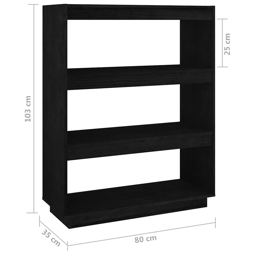 vidaXL Book Cabinet/Room Divider Black 80x35x103 cm Solid Wood Pine
