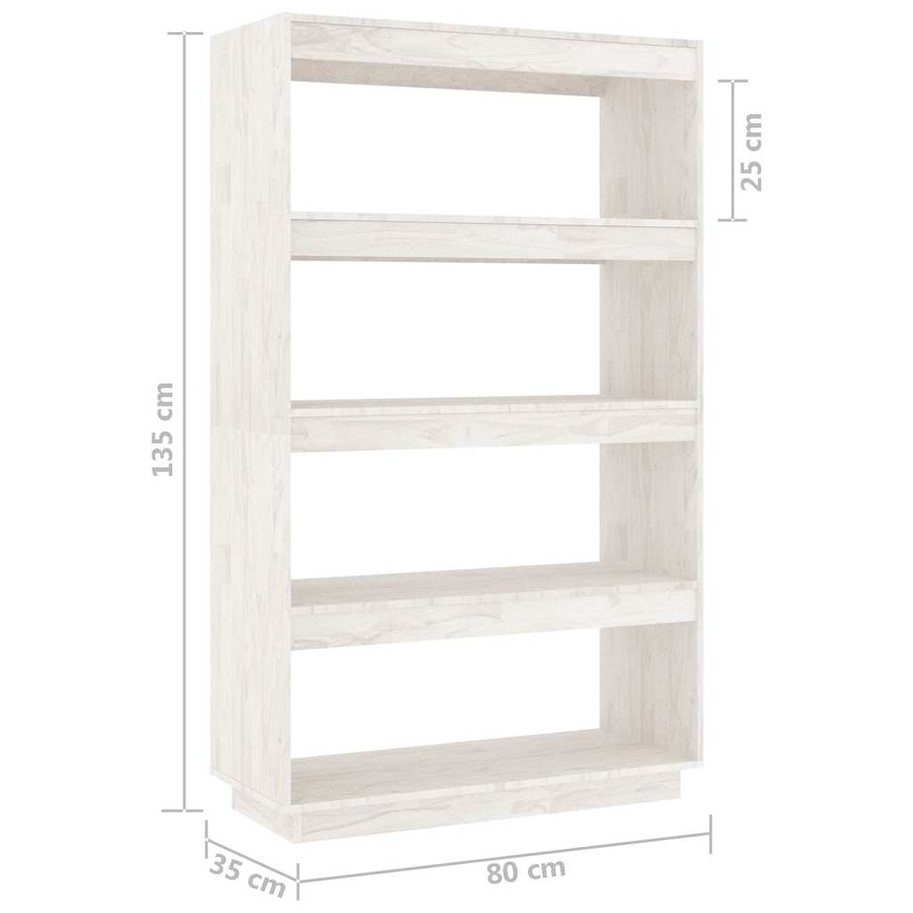 vidaXL Book Cabinet/Room Divider White 80x35x135 cm Solid Wood Pine