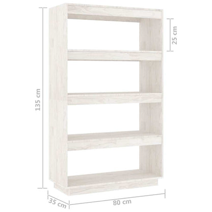 vidaXL Book Cabinet/Room Divider White 80x35x135 cm Solid Wood Pine