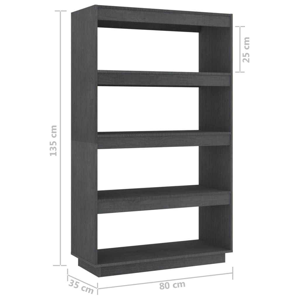 vidaXL Book Cabinet/Room Divider Grey 80x35x135 cm Solid Pinewood