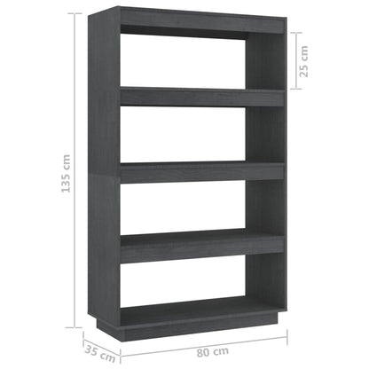 vidaXL Book Cabinet/Room Divider Grey 80x35x135 cm Solid Pinewood