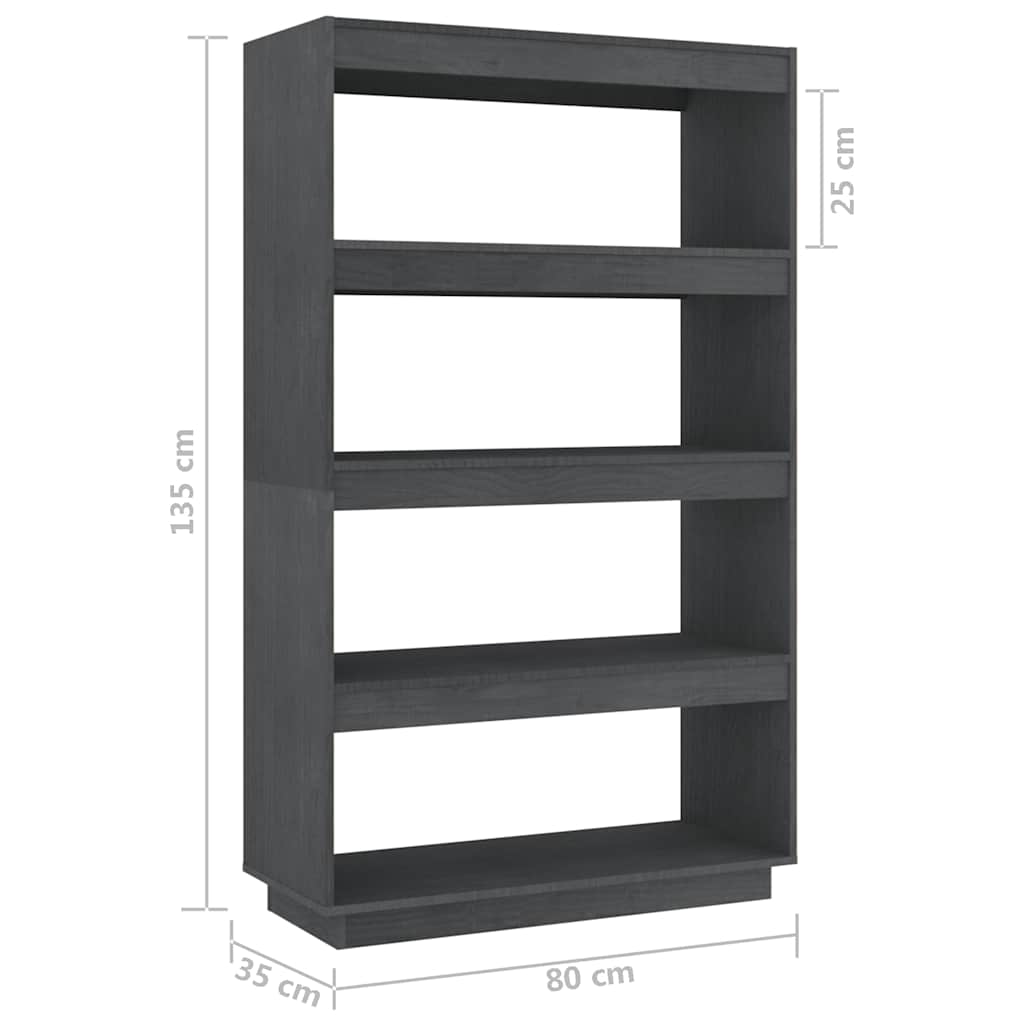 vidaXL Book Cabinet/Room Divider Grey 80x35x135 cm Solid Wood Pine