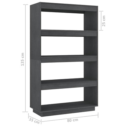 vidaXL Book Cabinet/Room Divider Grey 80x35x135 cm Solid Wood Pine