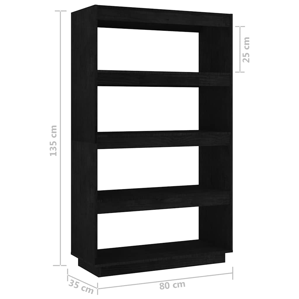 vidaXL Book Cabinet/Room Divider Black 80x35x135 cm Solid Wood Pine
