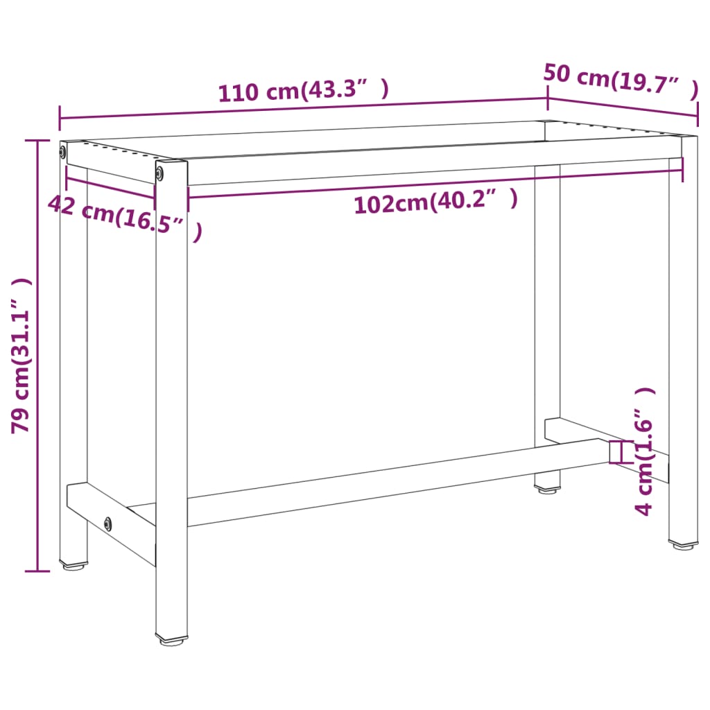 vidaXL Work Bench Frame Matte Black and Matte Red 110x50x79 cm Metal