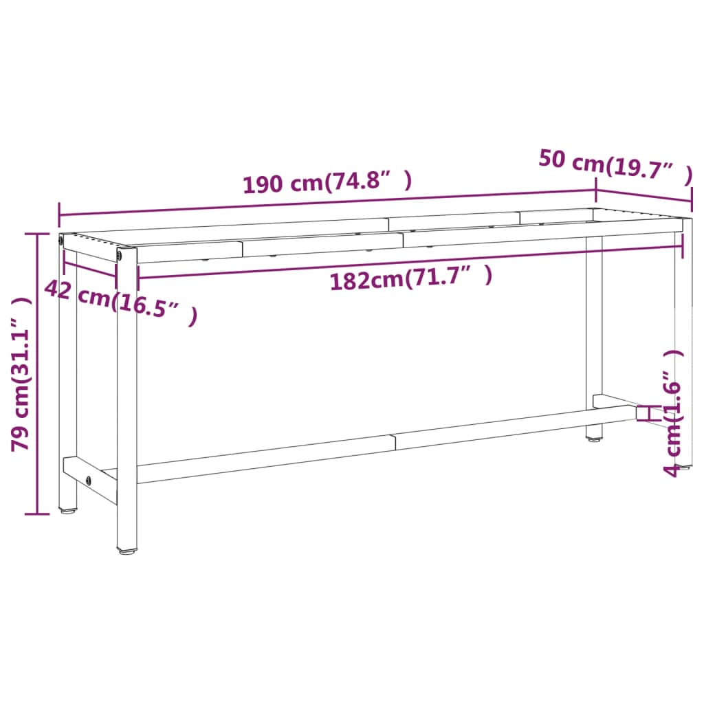 vidaXL Work Bench Frame Matte Black and Matte Red 190x50x79 cm Metal