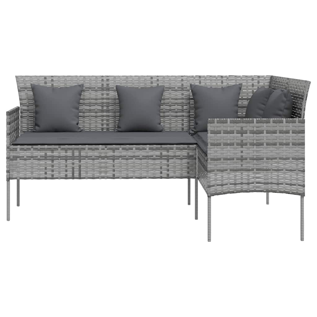 vidaXL 5 Piece L-shaped Couch Sofa Set with Cushions Poly Rattan Grey