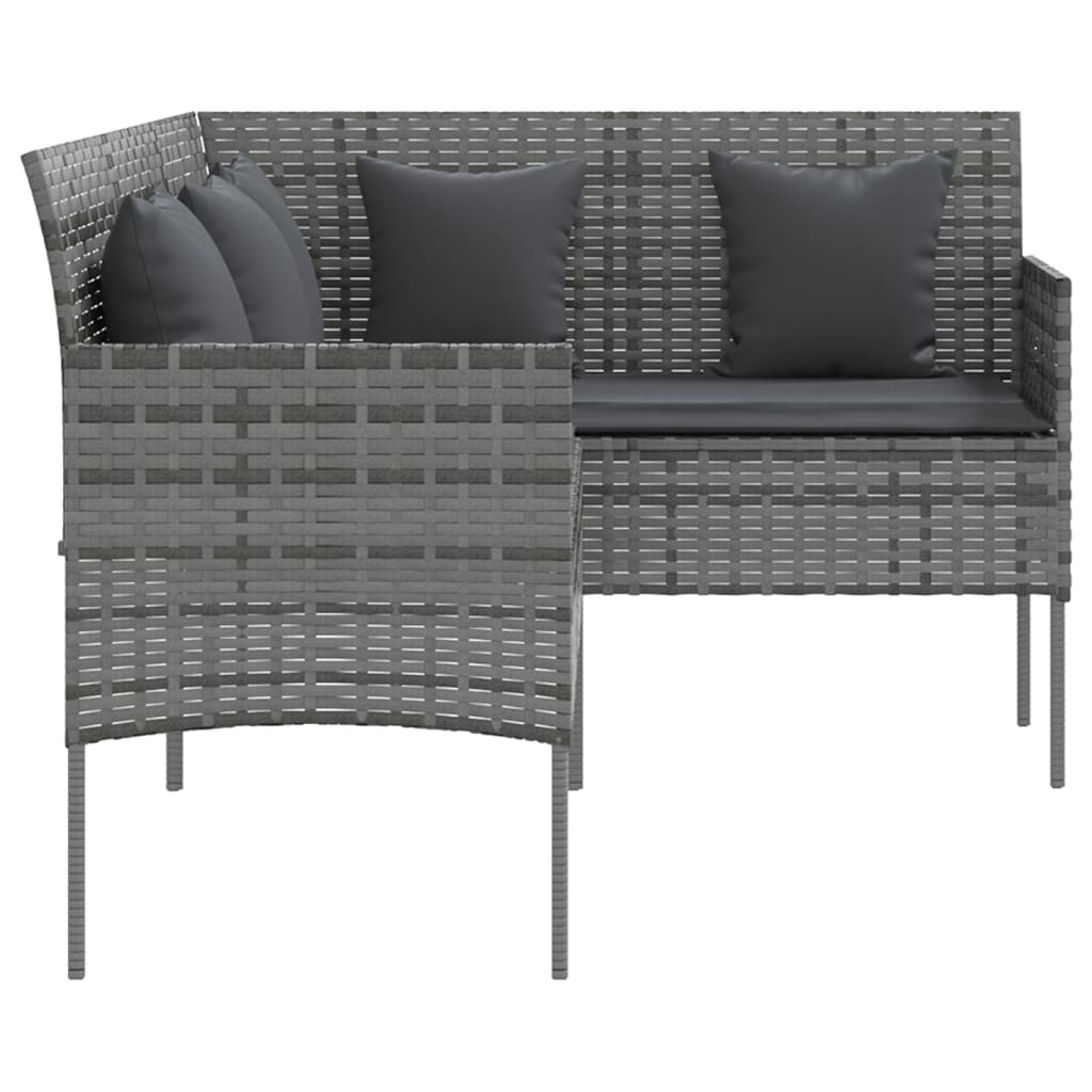 vidaXL L-shaped Couch Sofa with Cushions Poly Rattan Grey