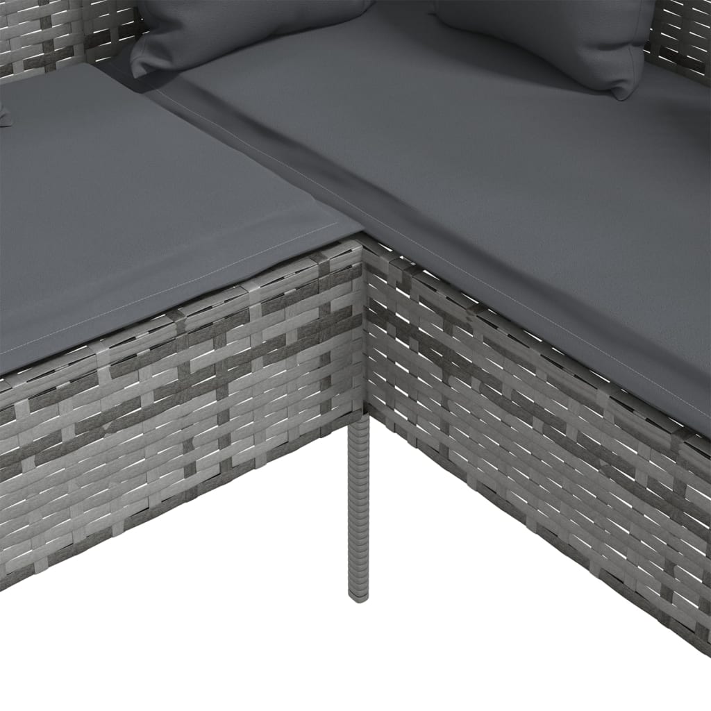 vidaXL L-shaped Couch Sofa with Cushions Poly Rattan Grey