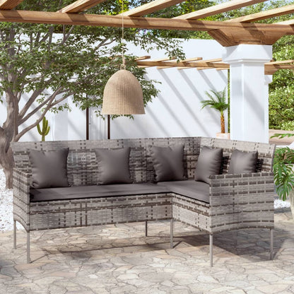 vidaXL L-shaped Couch Sofa with Cushions Poly Rattan Grey