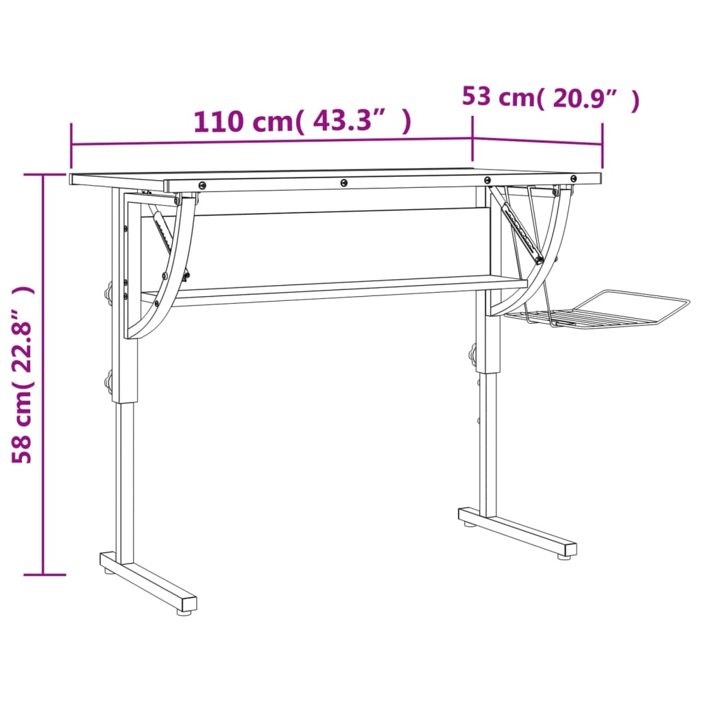 vidaXL Craft Desk Sonoma Oak&Grey 110x53x(58-87)cm Engineered Wood&Steel