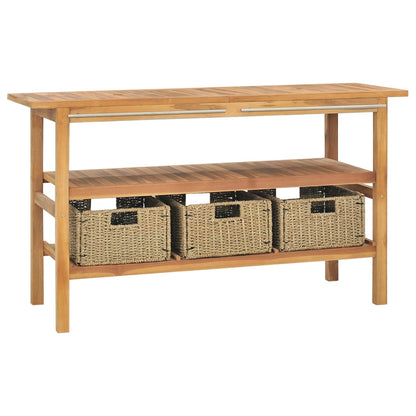 vidaXL Bathroom Vanity Cabinet with 3 Baskets Solid Wood Teak 132x45x75 cm