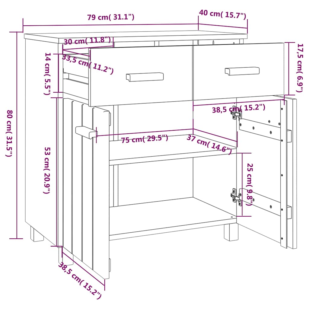 vidaXL Sideboard HAMAR Light Grey 79x40x80 cm Solid Wood Pine