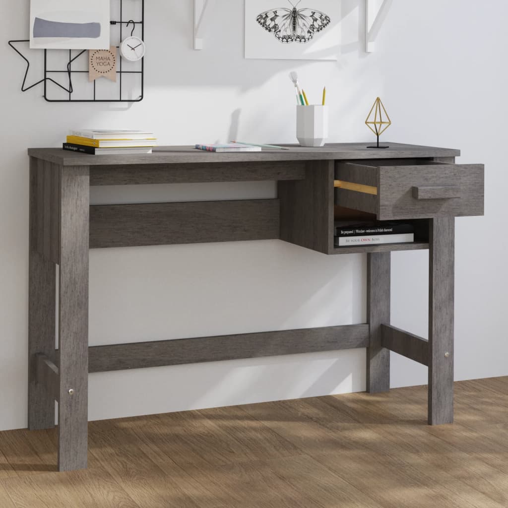 vidaXL Desk HAMAR Light Grey 110x40x75 cm Solid Wood Pine