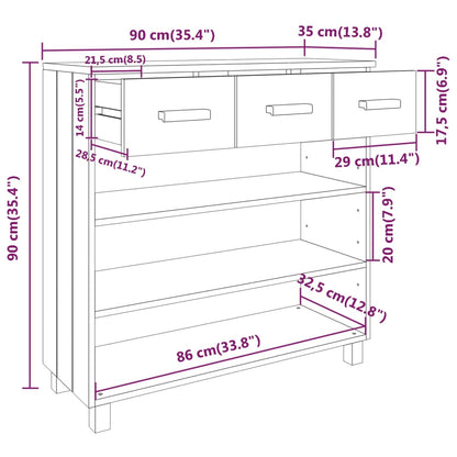 vidaXL Console Table "HAMAR" Dark Grey 90x35x90 cm Solid Wood Pine