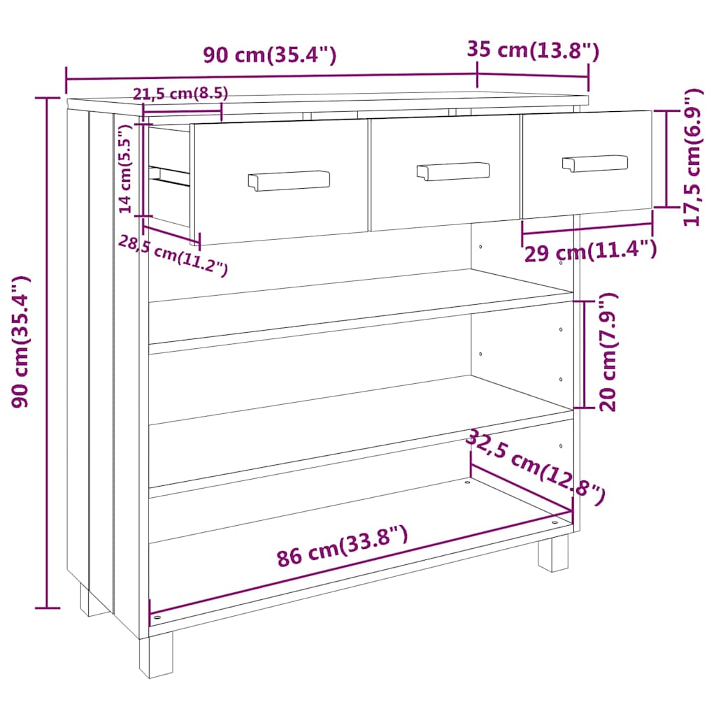 vidaXL Console Table "HAMAR" Dark Grey 90x35x90 cm Solid Wood Pine