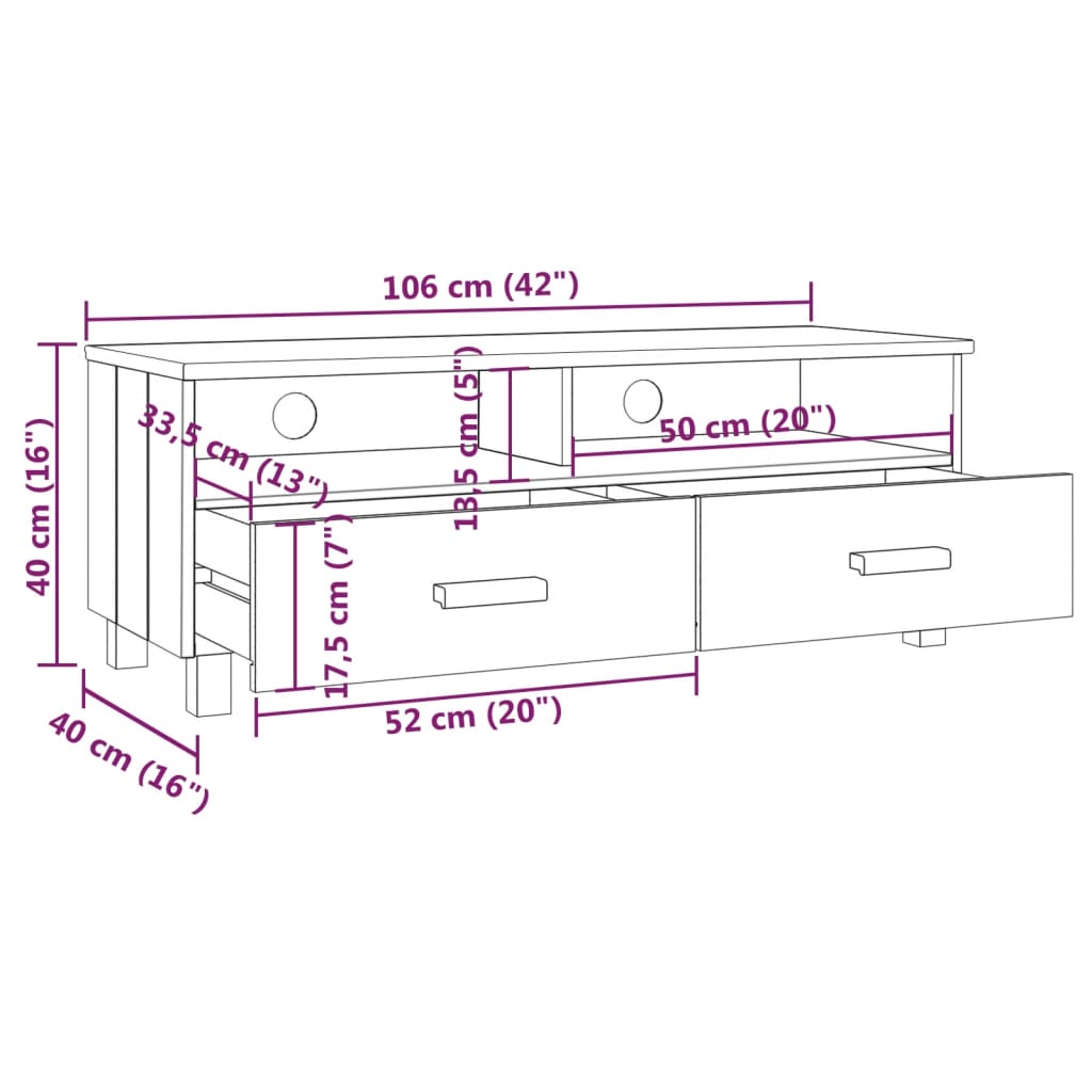 vidaXL TV Cabinet HAMAR Honey Brown 106x40x40 cm Solid Wood Pine