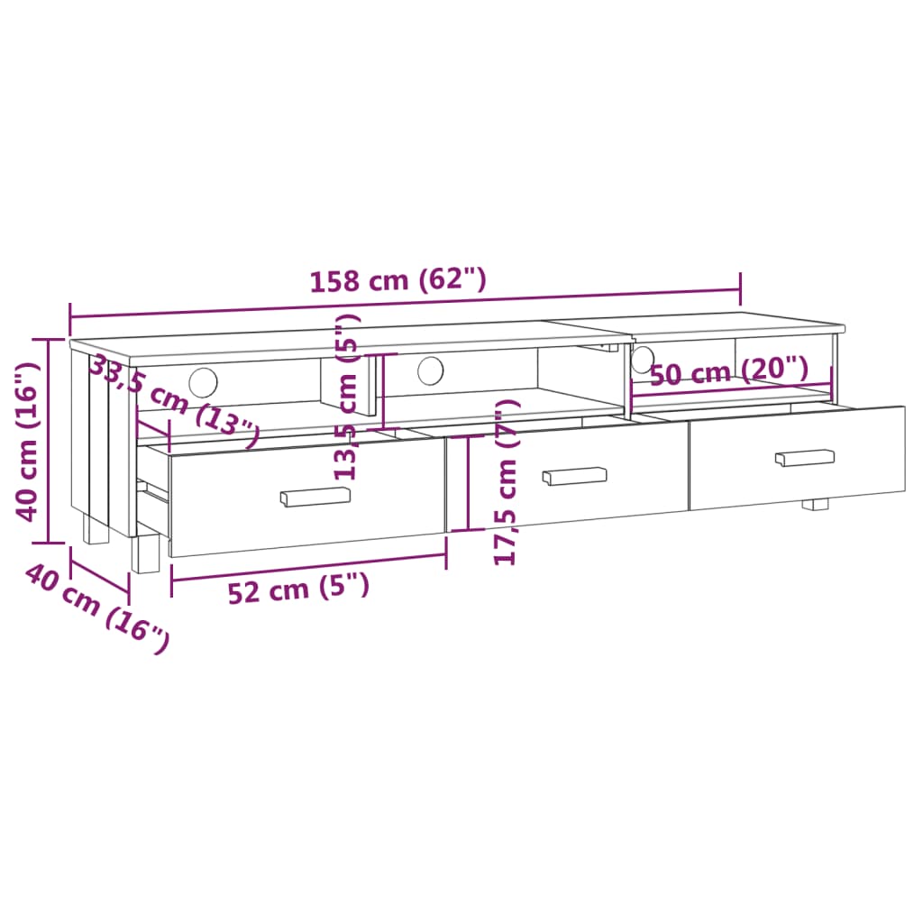 vidaXL TV Cabinet HAMAR White 158x40x40 cm Solid Wood Pine