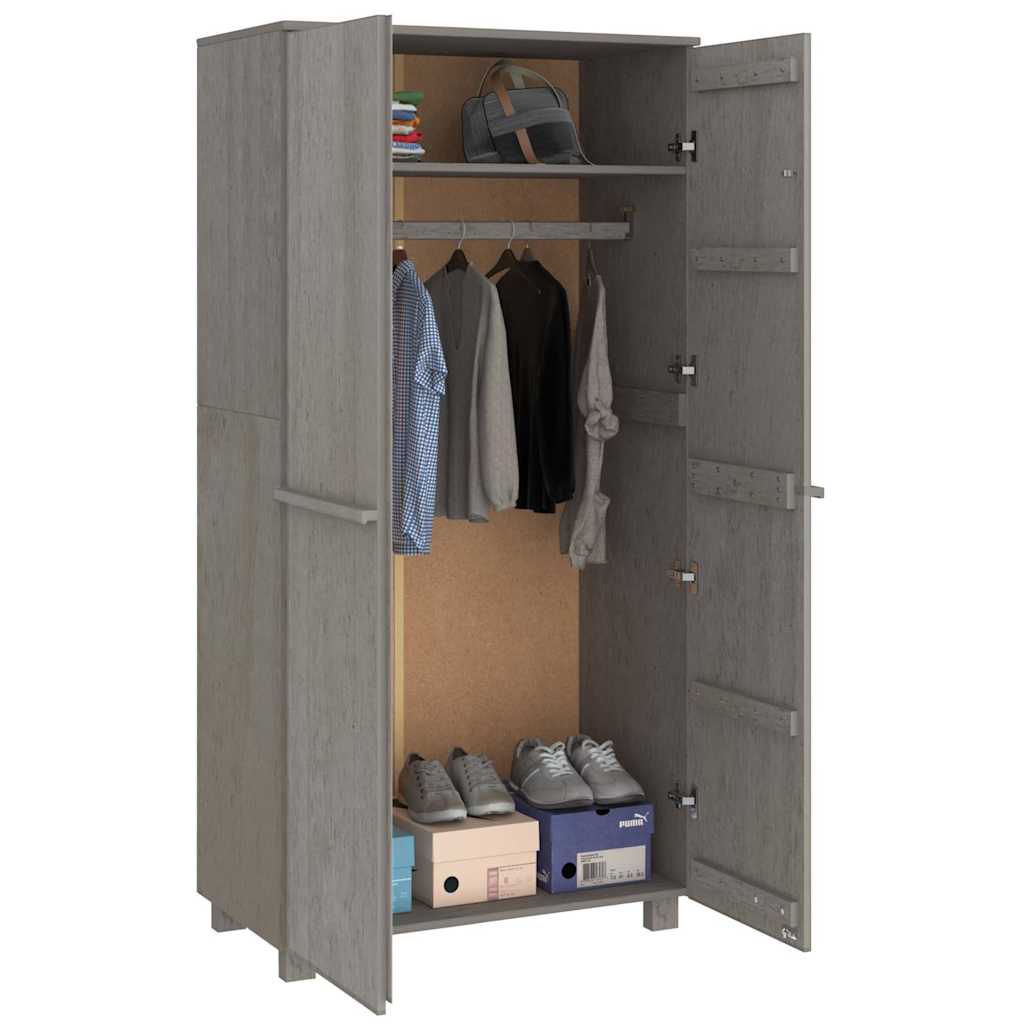 vidaXL Wardrobe "HAMAR" Light Grey 89x50x180 cm Solid Wood Pine