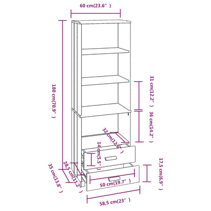 vidaXL Highboard HAMAR Light Grey 60x35x180 cm Solid Wood Pine