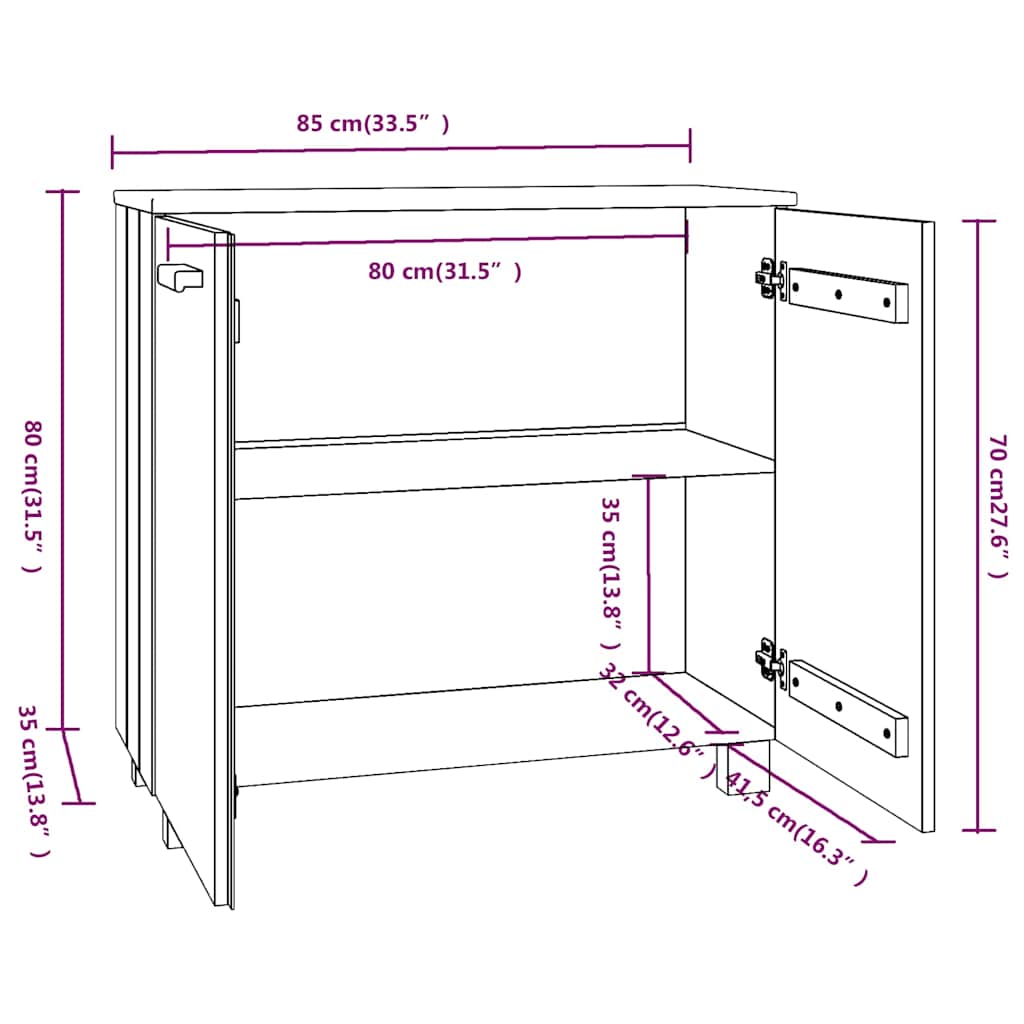 vidaXL Sideboard "HAMAR" White 85x35x80 cm Solid Wood Pine