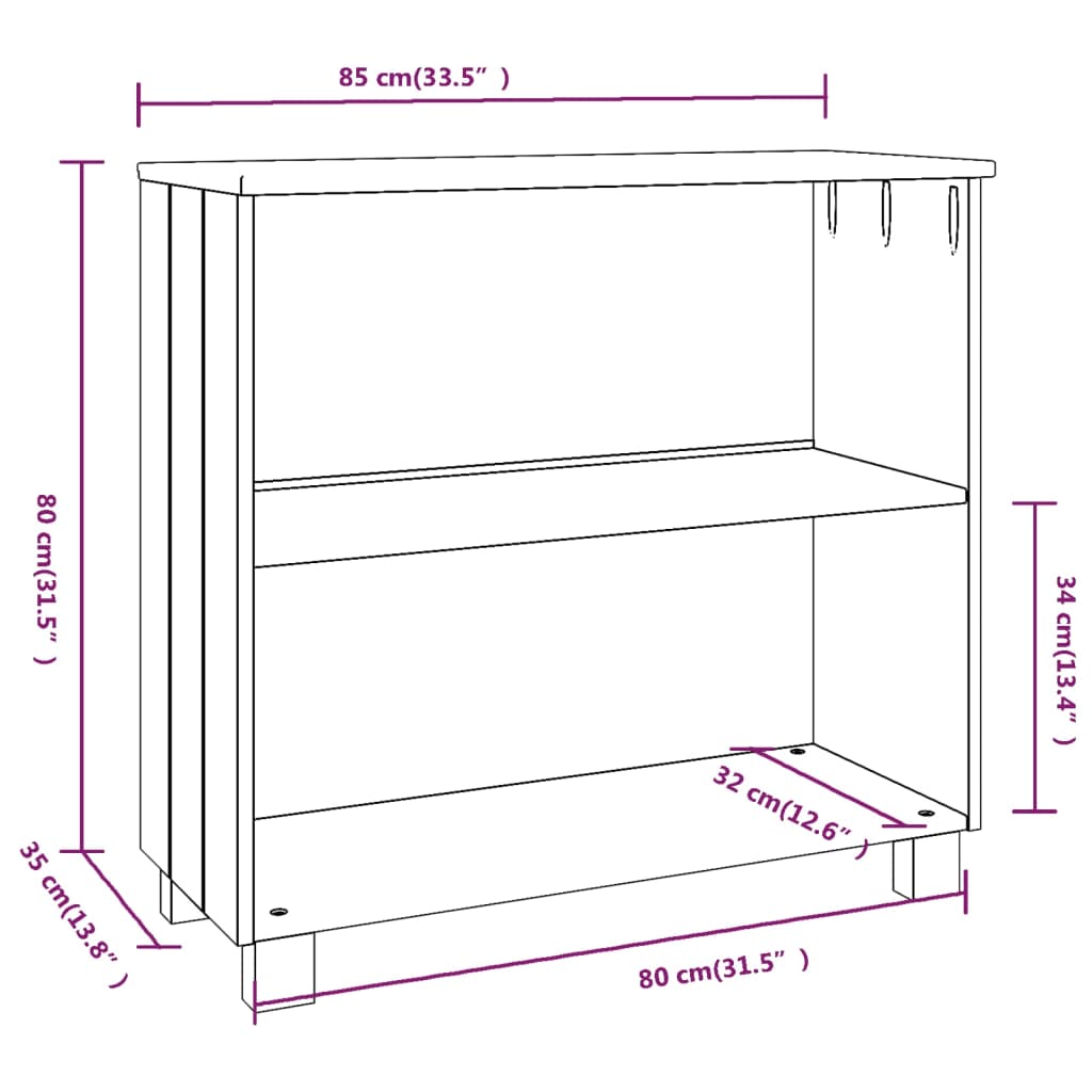 vidaXL Sideboard HAMAR White 85x35x80 cm Solid Wood Pine