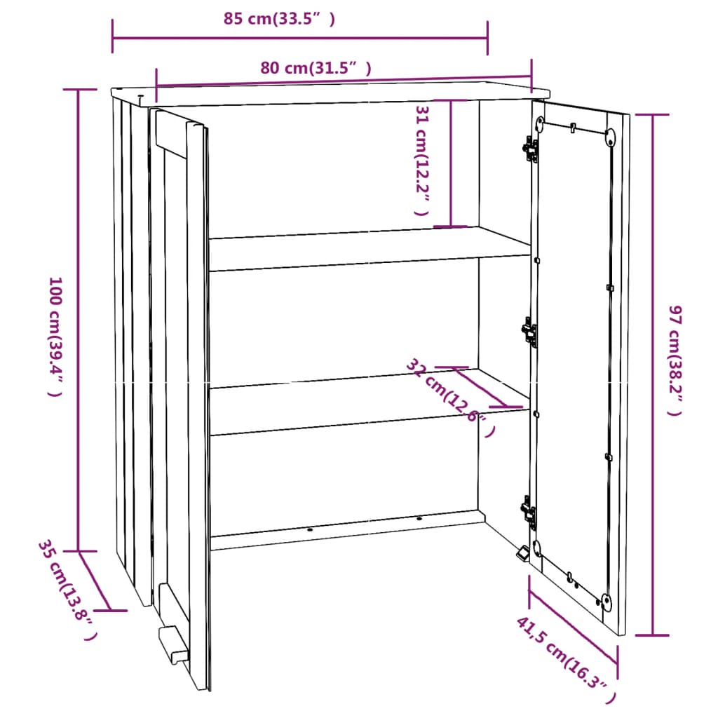 vidaXL Top for Highboard HAMAR White 85x35x100 cm Solid Wood Pine