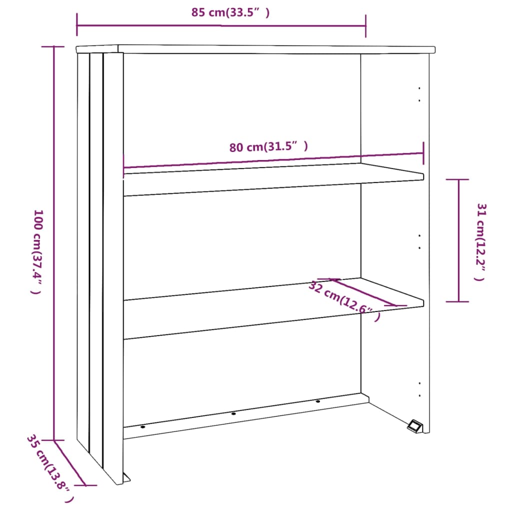 vidaXL Top For Highboard | Honey Brown | Solid Pine Wood, MDF | 85x35x100 cm