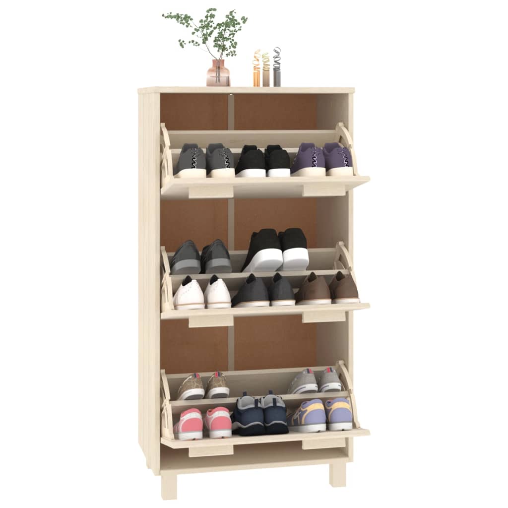 vidaXL Shoe Cabinet HAMAR Honey Brown 59.5x35x117 cm Solid Wood Pine