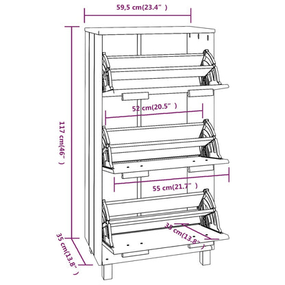 vidaXL Shoe Cabinet HAMAR Light Grey 59.5x35x117 cm Solid Wood Pine