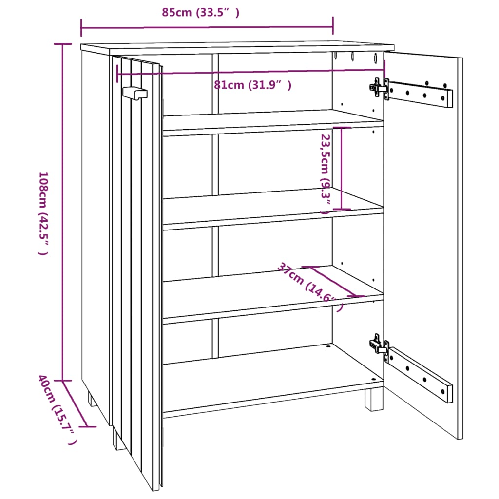 vidaXL Shoe Cabinet HAMAR Light Grey 85x40x108 cm Solid Wood Pine