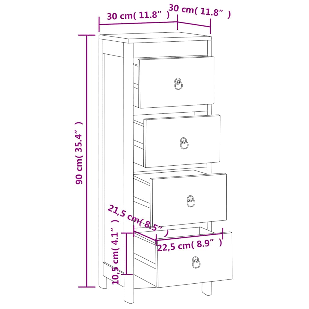 340741 vidaXL Chest of Drawers 30x30x90 cm Solid Wood Teak