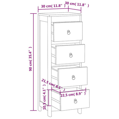 340741 vidaXL Chest of Drawers 30x30x90 cm Solid Wood Teak