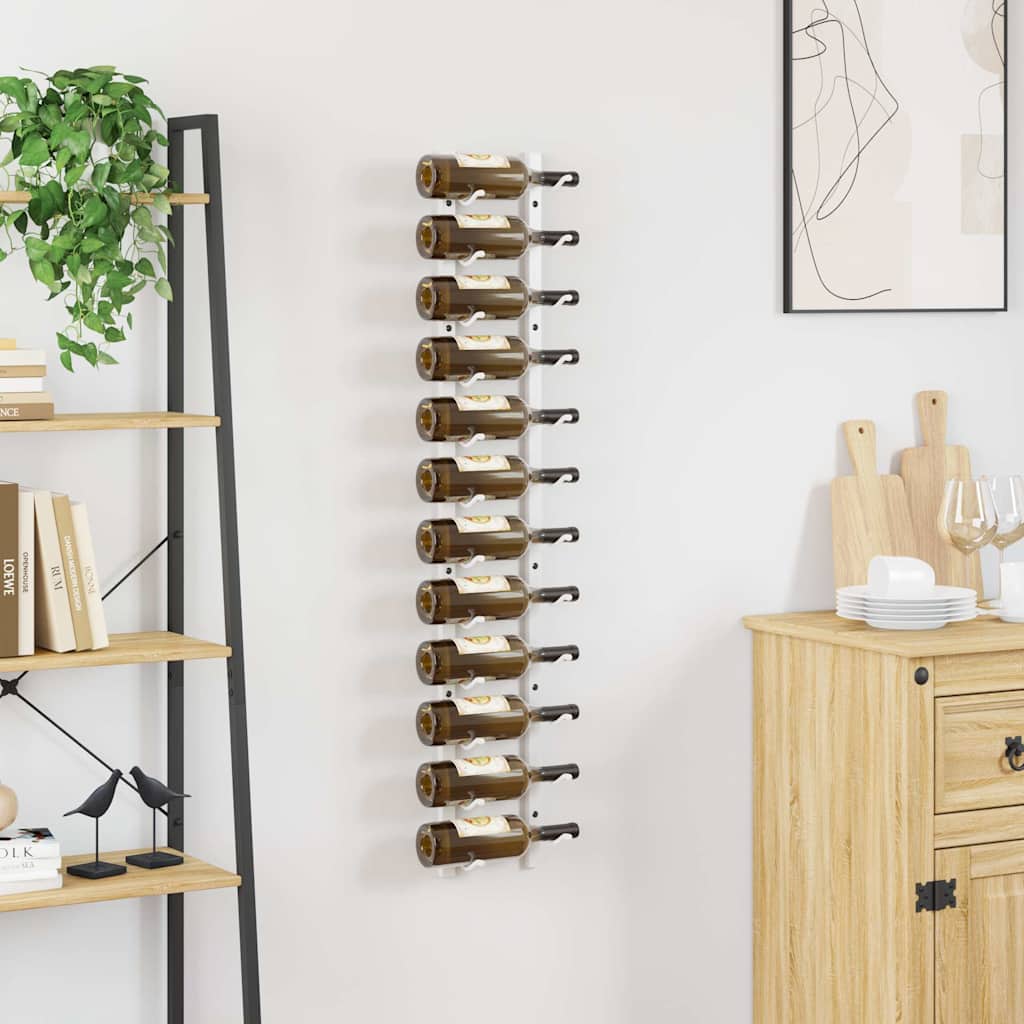 340879 vidaXL Wall Mounted Wine Rack for 12 Bottles White Iron