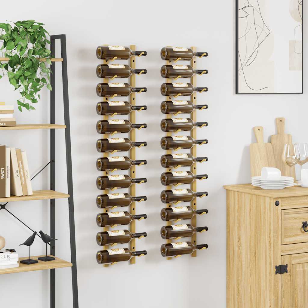 340882 vidaXL Wall Mounted Wine Rack for 12 Bottles 2 pcs Gold Iron