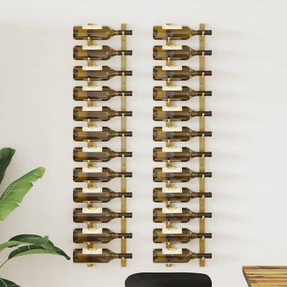 340882 vidaXL Wall Mounted Wine Rack for 12 Bottles 2 pcs Gold Iron