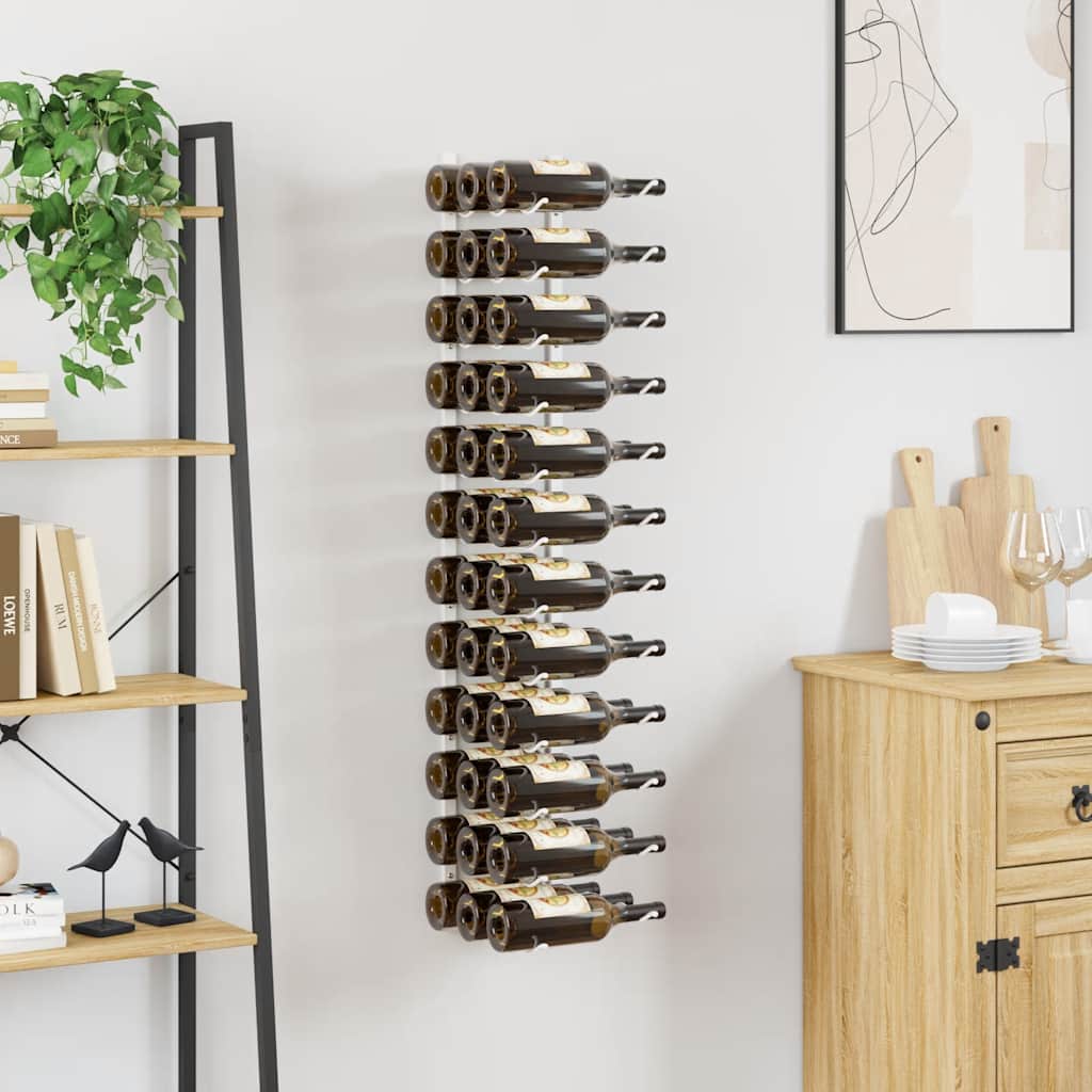 vidaXL Wall Mounted Wine Rack for 36 Bottles White Iron