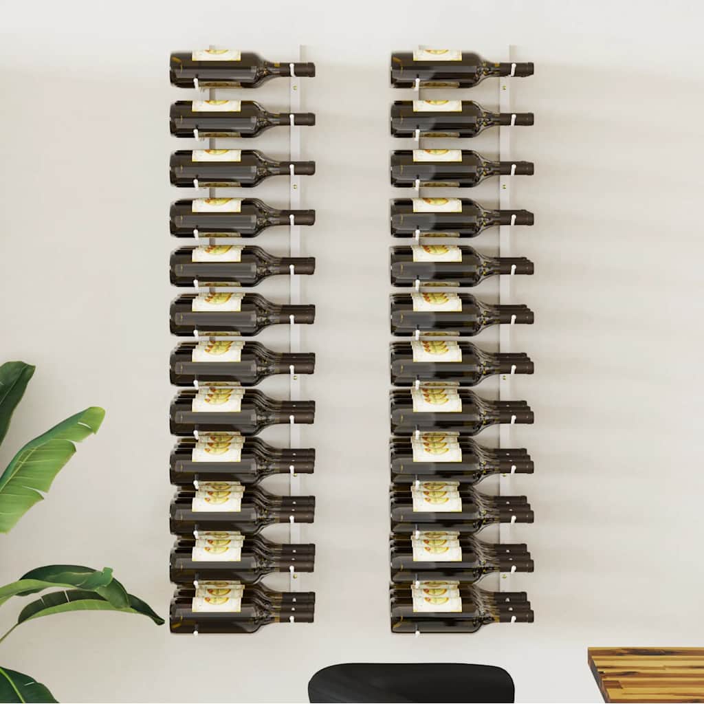 vidaXL Wall Mounted Wine Rack for 36 Bottles 2 pcs White Iron