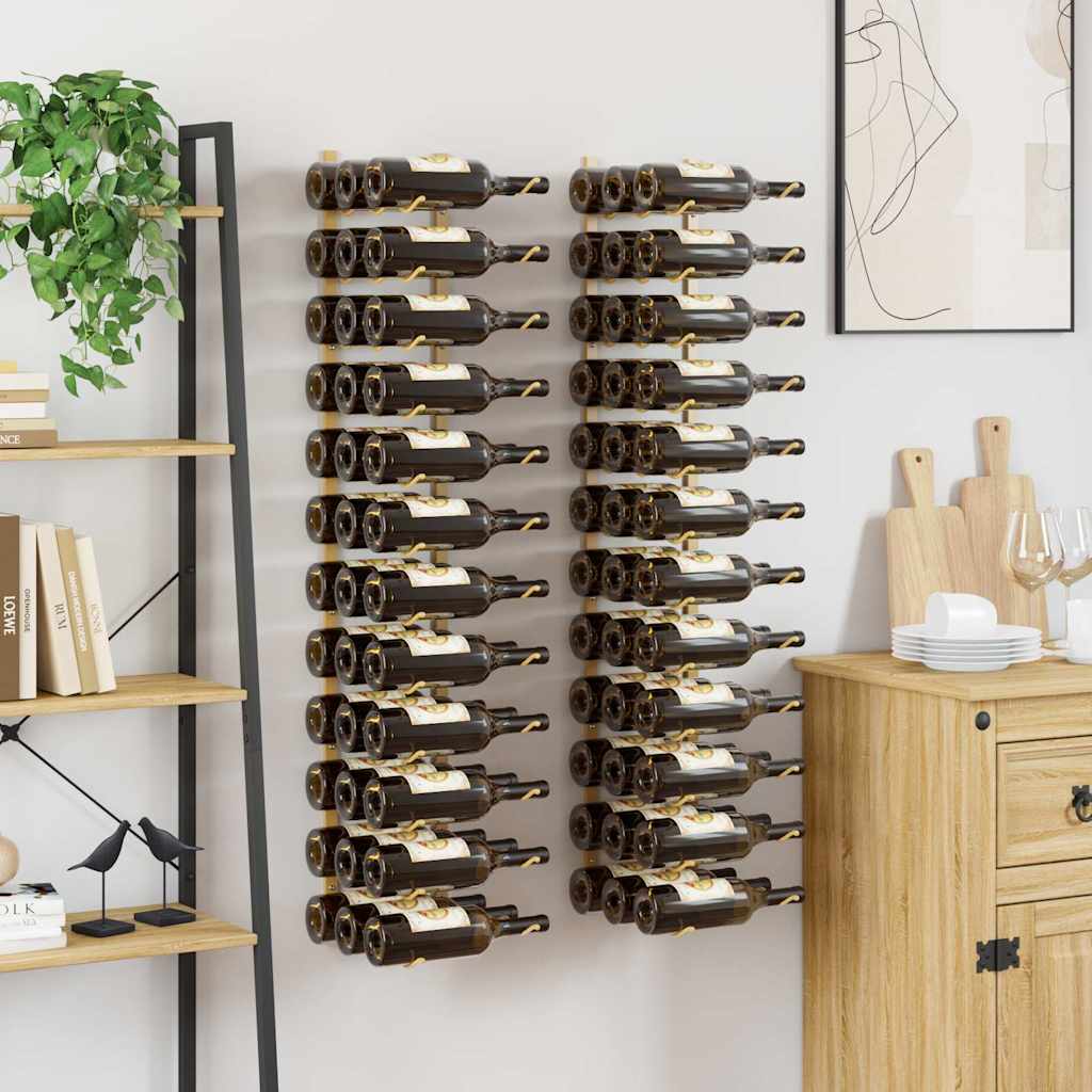 vidaXL Wall Mounted Wine Rack for 36 Bottles 2 pcs Gold Iron