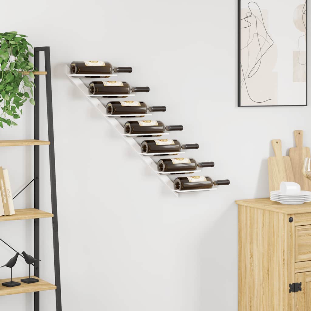340896 vidaXL Wall-mounted Wine Rack for 7 Bottles White Metal