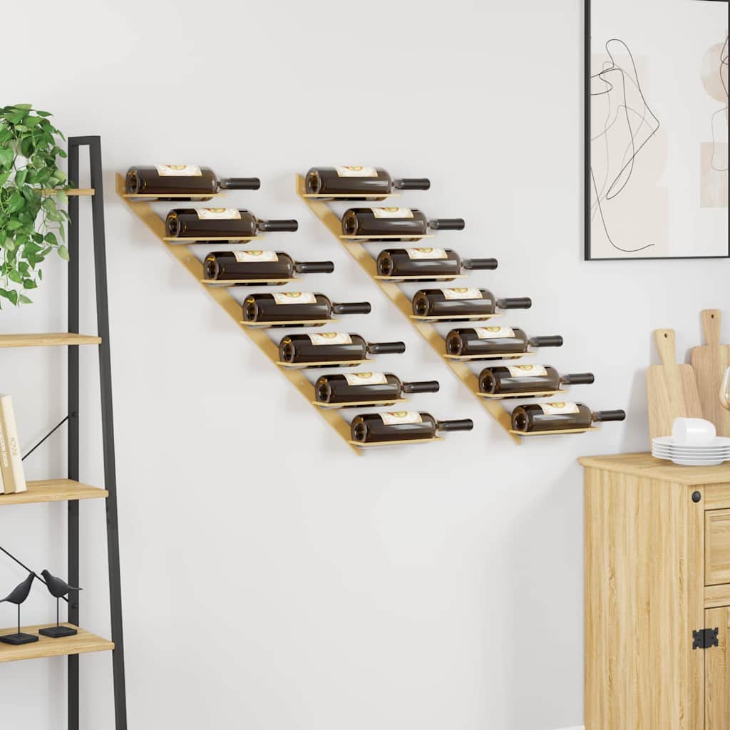 340899 vidaXL Wall-mounted Wine Rack for 7 Bottles 2 pcs Gold Metal