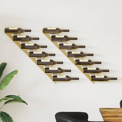 340899 vidaXL Wall-mounted Wine Rack for 7 Bottles 2 pcs Gold Metal