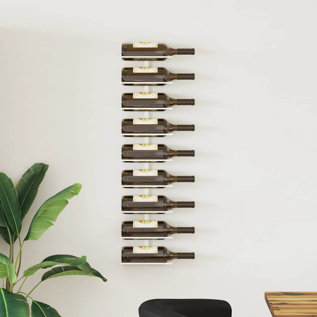 340900 vidaXL Wall-mounted Wine Rack for 9 Bottles White Iron
