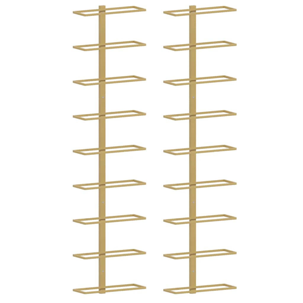 340903 vidaXL Wall-mounted Wine Rack for 9 Bottles 2 pcs Gold Iron