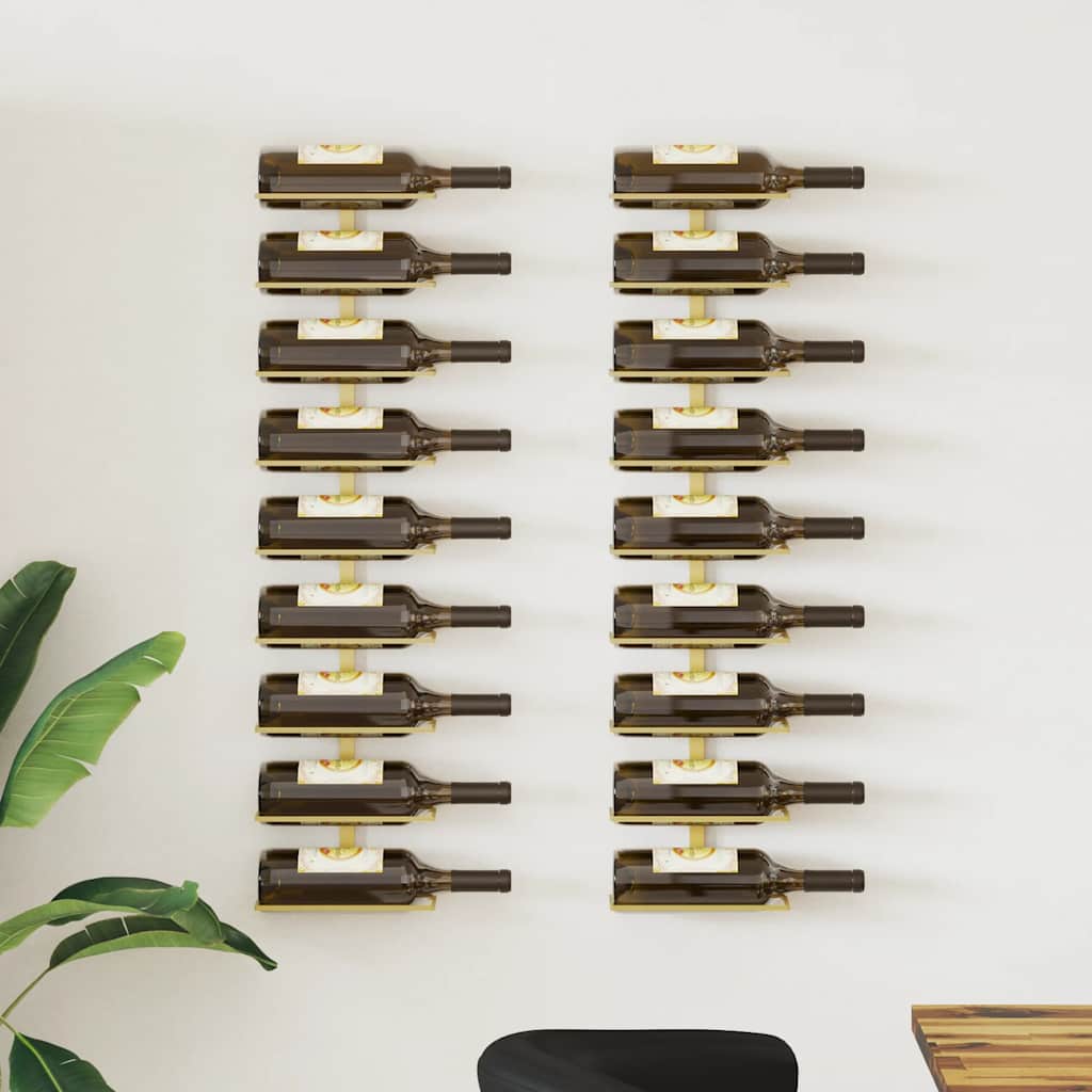 340903 vidaXL Wall-mounted Wine Rack for 9 Bottles 2 pcs Gold Iron