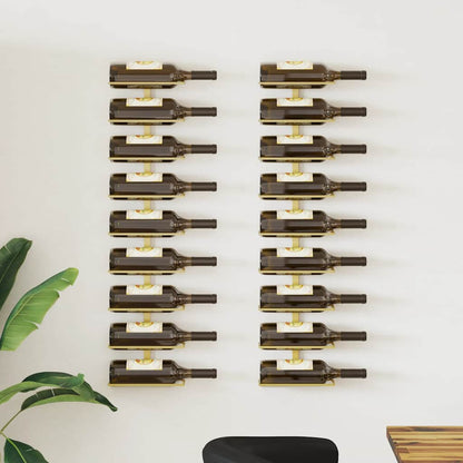 340903 vidaXL Wall-mounted Wine Rack for 9 Bottles 2 pcs Gold Iron