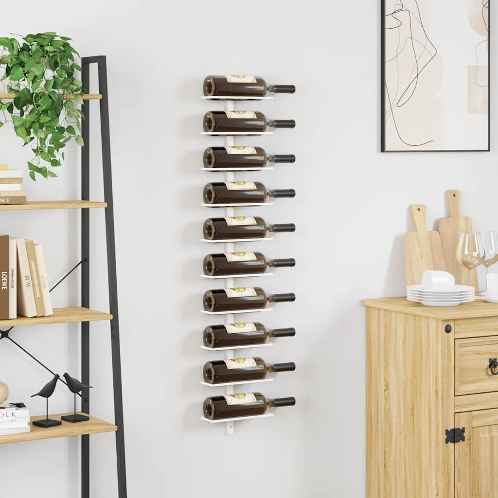 340904 vidaXL Wall-mounted Wine Rack for 10 Bottles White Metal