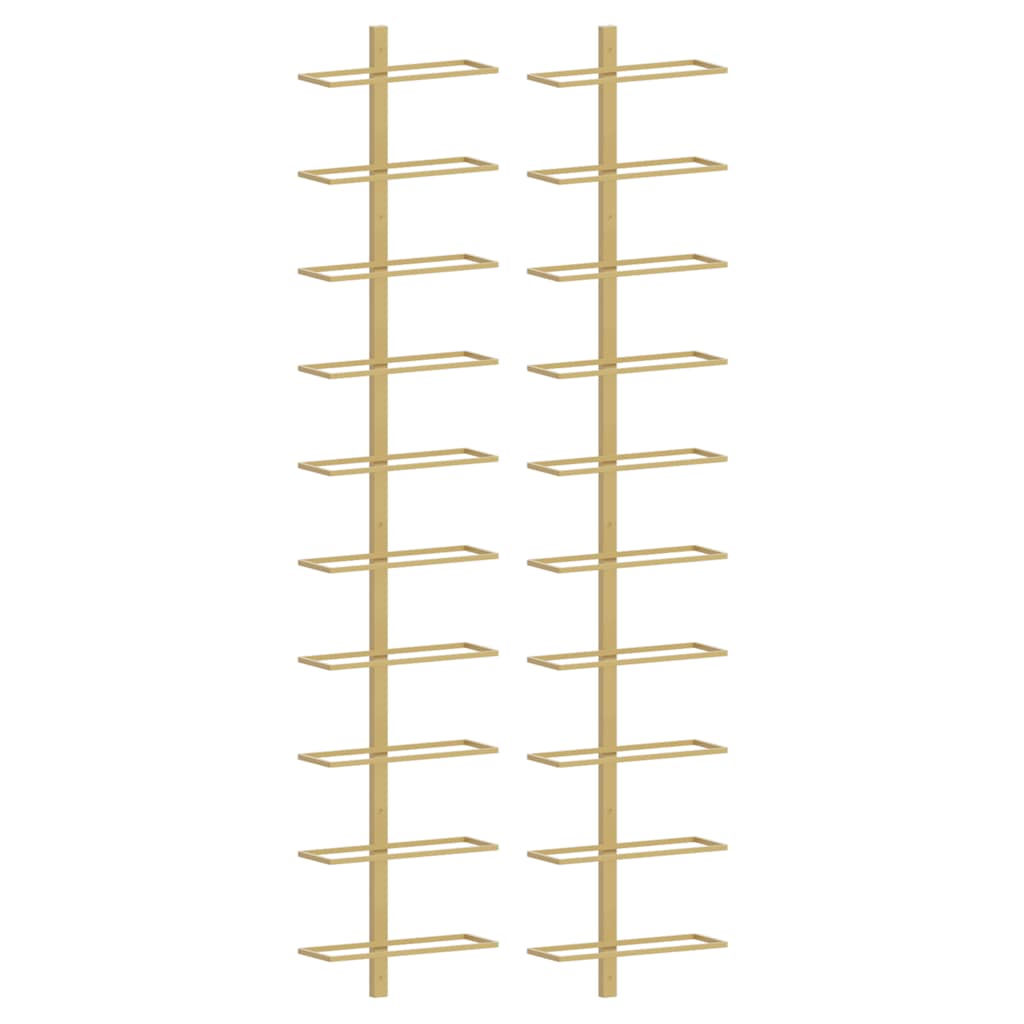 vidaXL Wall-mounted Wine Rack for 10 Bottles 2 pcs Gold Metal