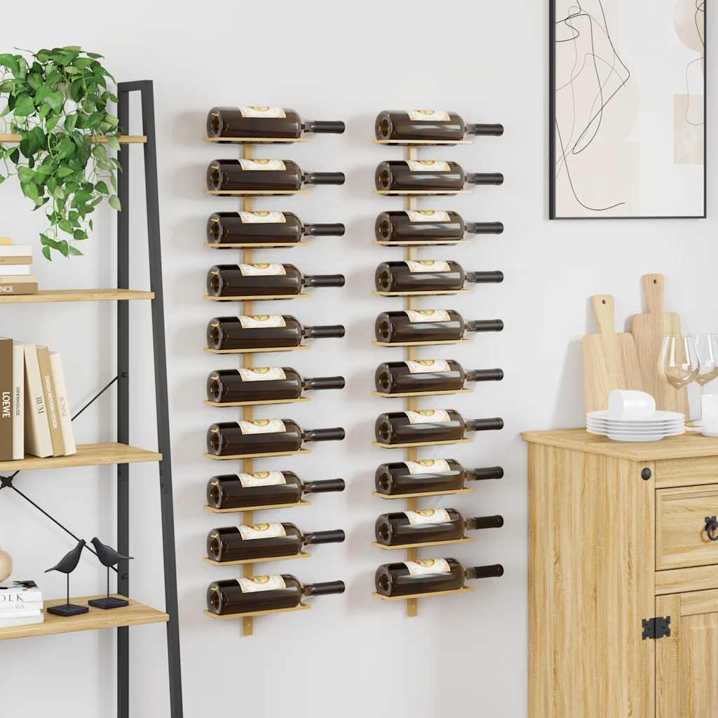340907 vidaXL Wall-mounted Wine Rack for 10 Bottles 2 pcs Gold Metal